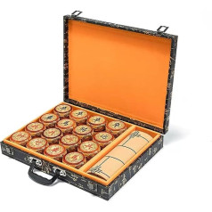 Chinese Chess Game Gold Phoebe Xiangqi for 2 Players Board Game Traditional Learning Strategy Game Puzzle Game Travel Game with Box and Leather Chess Board (Black, 5.8 cm/2.3 inches)