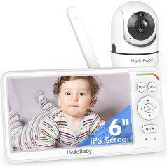 HelloBaby bērnu monitors ar kameru un audio, 6 collu IPS ekrāns, bērnu kameras monitors bez WiFi, 4000mAh akumulators, ECO, 2 veidu sarunas, nakts redzamība, 1000 pēdu ceļojuma video bērnu monitors, portatīvs