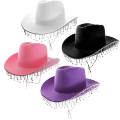 Cowgirl cepures ar rhinestones 4 Pack Black Pink Purple White Cowboy cepures ar dimantu apdari pieaugušajiem Glitter Concert Accessories Set