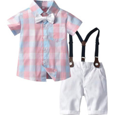 Svētku apģērbs Baby Boy Baby Boy Toddler Baby Gentleman Bow Tie Checked T-Shirt Tops + šorti Kombinezonu apģērbs Pjamas Superhero Kids Pjamas Bērni 140