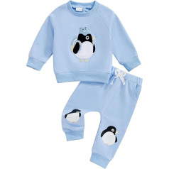 Mesalynch Toddler Baby Boys Cute Penguin Apģērbu komplekts 2 gabali garas piedurknes apaļas apkakles Sweatshirt krekls elastīgās jostas garas bikses maziem zēniem Penguin Tracksuits