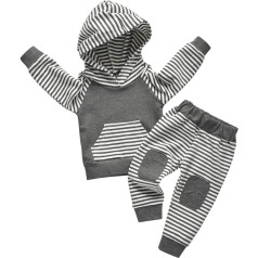 Rebey Toddler zīdaiņu zīdaiņu zēnu apģērbu svītras garām piedurknēm Hoodie topi treniņtērps bikses apģērbu komplekts, pelēks, pelēks