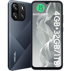 OSCAL Flat 1C viedtālrunis bez līguma 4GB RAM 32GB ROM 1TB TF/SD, astoņkodolu Android 13 mobilais tālrunis 6,52 collu HD+ displejs 8MP + 5MP kamera Face 4700mAh, 4G bez SIM kartes Mobilie tālruņi ar divām SIM kartēm -