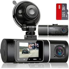 abask J05 Dash Cam Auto 1080P Dash Cam priekšējā interjera kamera ar 32GB SD karti, 310° platleņķa skats, automašīnas kamera ar stāvvietas uzraudzību, kustības noteikšanu, infrasarkano staru nakts redzamību, G-sensoru, cilpas ierakstīšanu,