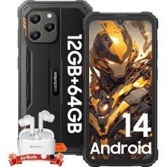 Blackview BV5300Pro Android 14 āra mobilais tālrunis bez līguma ar akumulatoru 6580 mAh, 12GB + 64GB/1TB SD Octa Core, 6,1 collu celtniecības mobilais tālrunis, 13MP + 8MP, āra viedtālrunis 4G