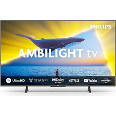 Philips Ambilight 55PUS8109 4K LED Smart TV - 55-Zoll displejs ar pikseļu Ultra HD izšķirtspēju, Titan OS Plattform un Dolby Atmos, funkcionāls ar Alexa un Google Sprachassistent - Satiniertes Chrom