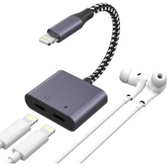 [Apple MFi sertificēts] iPhone Lightning uz Lightning adapteris, Lightning audio un uzlādes sadalītājs, Dual Lightning audio + lādētāja adapteris Dongle Splitter, saderīgs ar iPhone 14/13/12/12/11