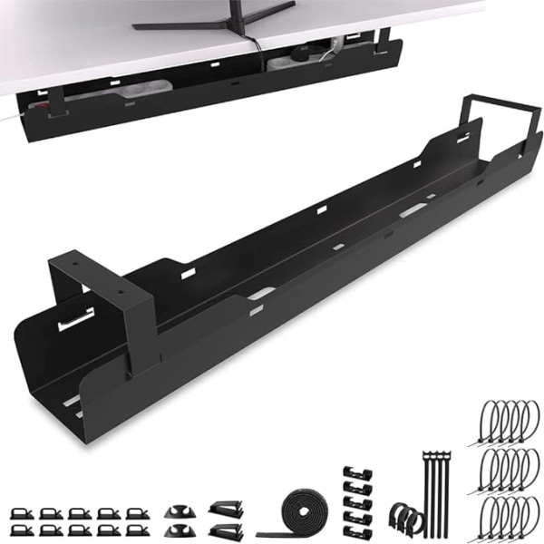 Ultimate Setup® kabeļu teknes galds labākai kabeļu pārvaldībai - vienkārši paslēpiet kabeļus kabeļu kanāla galdā (melns)