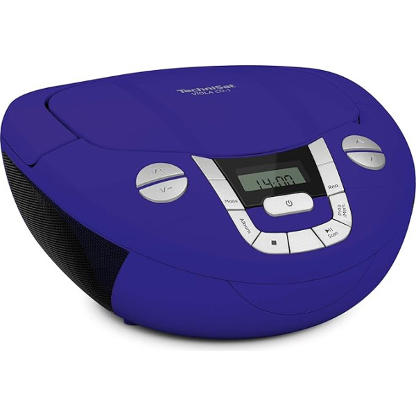 TechniSat Viola CD-1 Pārnēsājams stereo CD atskaņotājs, Boombox ar praktisku rokturi pārnēsāšanai (CD radio bērniem, FM radio uztvērējs, Bluetooth uztveršana, 2 x 1 W RMS jauda, darbojas no elektrotīkla un ar akumulatoru), zils