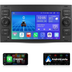 Android 12 auto radio priekš Ford C-Max Connect Fiesta Fusion Kuga Mondeo Galaxy Kuga Mondeo S-Max Transit Focus 4+32GB GPS navigācijas atbalsts CarPlay Android auto laika apstākļu displejs DSP (melns)