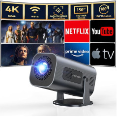 Polocsh Mini projektors, 4K mājas kinozāles Full HD 1080P, projektors ar Android TV 11.0, integrētu WLAN6 un BT5.2, 150 collu ekrāna projektors, 180 grādu rotācijas atbalsts, automātiskā trapeces korekcija, dzelzs pelēks