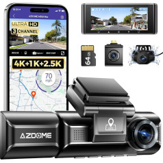 AZDOME 4K Dashcam Automobiļa 4K+ 1080P+ 2.5K priekšējā aizmugurējā interjera kamera ar 64GB SD karti, WiFi, GPS, super nakts redzamības, stāvvietas uzraudzība, cilpas ierakstīšana, WDR, G sensors, 3.19 collu karstumizturīgs, Max 256GB, M550