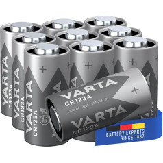 VARTA baterijas CR123A Lithium Rundzellen, 10 Stück, Lithium Cylindrical, 3V, Speciālās baterijas elektronisko ierīču darbam, ar lielisku, augstu darbības laiku