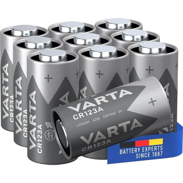 VARTA baterijas CR123A Lithium Rundzellen, 10 Stück, Lithium Cylindrical, 3V, Speciālās baterijas elektronisko ierīču darbam, ar lielisku, augstu darbības laiku