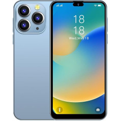 JtQtJ i15Pro Max viedtālruņi, Android 9.0 OS ar 6,3 collu HD displeju, Dual SIM, Divas kameras, 16GB ROM (paplašināma līdz 128GB), Wifi, GPS, Bluetooth, Face ID Lēti mobilie tālruņi (i15Pro Max-Blue)