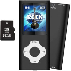 Tabmart MP3 MP4 mūzikas atskaņotājs Inklusiv 32GB MicroSD Unterstützung Audio atskaņotājs Media Player 1,81 Zoll Farbdisplay FM Radio E-Books Lange Akkulaufzeit Musik Player Schwarz