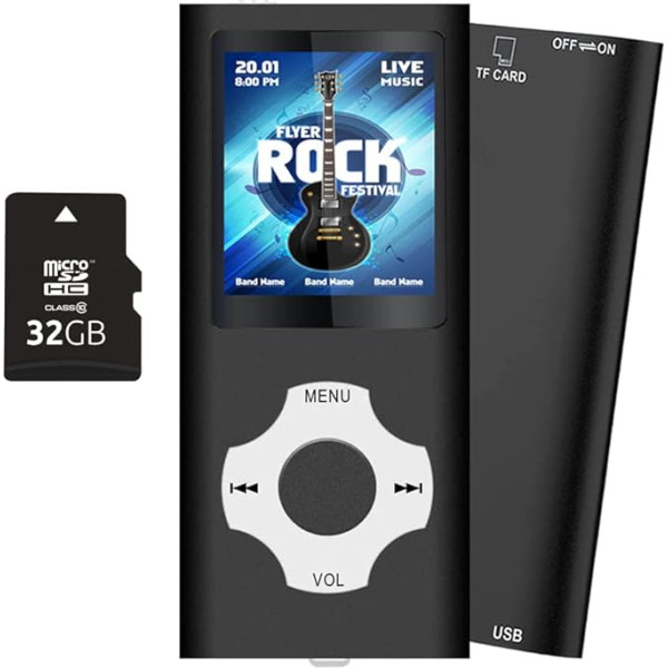 Tabmart MP3 MP4 mūzikas atskaņotājs Inklusiv 32GB MicroSD Unterstützung Audio atskaņotājs Media Player 1,81 Zoll Farbdisplay FM Radio E-Books Lange Akkulaufzeit Musik Player Schwarz