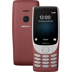 Nokia 8210 visiem operatoriem, 0,05 GB funkciju tālrunis ar 4G savienojumu, lielu displeju, iebūvētu MP3 atskaņotāju, bezvadu FM radio un klasisko čūskas spēli (Dual SIM) (sarkans)