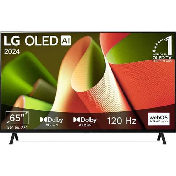 LG OLED65B4ELA televizors 165 cm (65 collu) OLED televizors (α8 4K AI procesors, Dolby Vision, līdz 120 Hz) [2024. gada modelis]