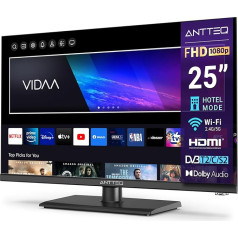 Antteq V25-AF3Q1 Smart TV 25 Zoll (Fernseher 62 cm),FHD,Trīs uztvērēji (DVB-T2/S2/C),App Store,Netflix,Prime Video,DAZN,UVM,WiFi,Hotelmodus,2024