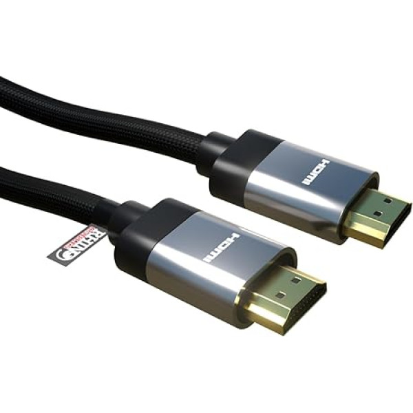 rhinocables 8K HDMI kabelis Didelės spartos Premium HDTV pintas kabelis 3D, ARC, HDR 8K@60HZ, 4K@120HZ su Ethernet, Smart TV, Fire TV, X Box, žaidimų, vaizdo ekranas (1 m, sidabrinis)