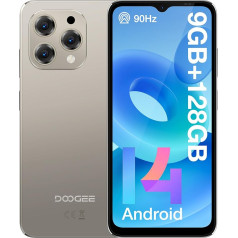 DOOGEE N55 viedtālrunis Piedāvājums 2024, viedtālrunis Android 14, 9(4+5) GB + 128GB/1TB, 6,56 collu HD + 90Hz, 13 MP kamera, mobilā tālruņa 5150 mAh baterija, 4G Dual SIM 2.4G/5G WiFi OTG - ekonomisks tālrunis