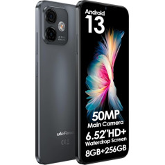 Ulefone Android 13 mobilais tālrunis bez līguma, Note 16 Pro (256GB ROM), līdz 16GB RAM, 50MP kamera, Dual SIM viedtālrunis, 6,52 collu HD+ ekrāns, 4400 mAh akumulators, Pirkstu nospiedumu + sejas atbloķēšana GPS, melns