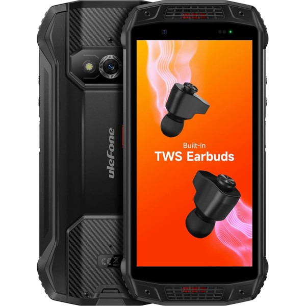 Ulefone Armor 15 āra viedtālrunis (iebūvētas TWS austiņas), Android 12, divi stereo skaļruņi, 5,45 collu HD+ IP68 izturīgs mobilais tālrunis bez līguma, Helio G35 6GB+128GB, 16MP+13MP+12MP, NFC FM