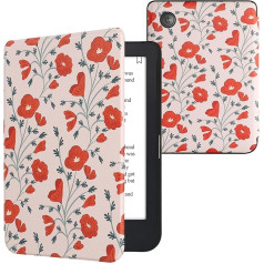 kwmobile Flip Case saderīgs ar Kobo Clara 2E / Tolino Shine 4 Case - e-lasītāja futrālis - Poppies Red Green Beige