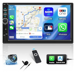 Double DIN auto radio ar Carplay un Android Car, multimediju atskaņotājs ar skārienjūtīgo ekrānu, 7 collas ar Bluetooth/FM EQ, TF/USB atbalsts, vadība no stūres, Mirror Link tālvadības pults + AHD aizmugures skats