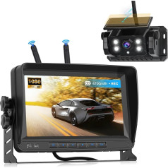 Podofo Magnētiskā saules bezvadu aizmugurējā skata kamera HD 1080P ar 7 collu IPS monitoru DVR atbalsts 2 kanāli Guide Line Saules uzlāde 3 minūšu uzstādīšana piekabei RV Camper Truck Car