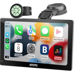 ATOTO P5 pārnēsājamais autoradio, 9 collu QLED skārienjutīgais ekrāns, bezvadu CarPlay un bezvadu Android Car, Bluetooth, automātiskās aptumšošanas funkcija, MirrorLink, AUX/FM izeja, P509SD-S01