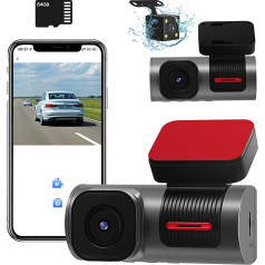 Dash Cam Auto priekšējā aizmugurējā 4K WiFi Dash Cam ar GPS, Dual Car Camera ar 64GB SD karti, Autostāvvietas uzraudzība, Super nakts redzamība, G-sensors, 3,16 collu IPS ekrāns, Loop ierakstīšana, 170° plats leņķis