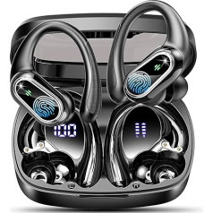 Bluetooth sporta austiņas, bezvadu Bluetooth 5.3 austiņas ar 4 ENC mikrofonu, skaidra skaņas kvalitāte, 50 stundu HiFi Stereo In-Ear austiņas ar dubulto LED displeju, IP7 ūdensizturīgas austiņas ar ausu