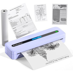Phomemo M832 termiskais printeris, melnbaltais printeris, kas atbalsta 210 x 297 mm A4 termopapīru, mobilais A4 printeris, kas saderīgs ar Android un iOS, tālrunim un klēpjdatoram, violeta krāsa