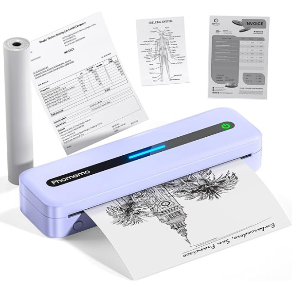 Phomemo M832 termiskais printeris, melnbaltais printeris, kas atbalsta 210 x 297 mm A4 termopapīru, mobilais A4 printeris, kas saderīgs ar Android un iOS, tālrunim un klēpjdatoram, violeta krāsa