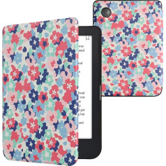 kwmobile Flip Case saderīgs ar Kobo Clara 2E / Tolino Shine 4 Case - eReader Case - Pastel Flowers Red Dusky Pink Blue