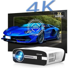 4K mājas kinoprojektors, 1000 ANSI automātiskās fokusēšanas dienas gaismas projektors ar 6D trapeces korekciju, viedais videoprojektors ar WiFi, Bluetooth, Android TV, paredzēts spēlēm (balts)