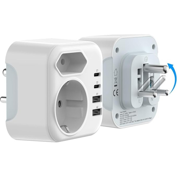 Daudzfunkcionāls ceļojuma adapteris Dienvidāfrika Adapteris Dienvidāfrika Vācija kontaktdakša ar 2 USB QC 18W + 2 C tipa PD 20W, 1 Schuko + 1 ES kontaktligzda, M tipa ceļojuma kontaktdakša, ceļojuma kontaktdakša Namībija, Botsvāna