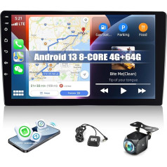 2+64G 2 DIN auto radio Android 13 ar Carplay Android Car, 8 kodolu 10,1 collu skārienjūtīgais ekrāns radio ar inteliģento balss asistentu, Bluetooth, WiFi, GPS, FM/RDS 36EQ DSP tīkla radio SWC + aizmugures kamera