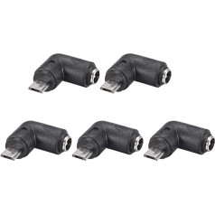 5 x DC-Netzstecker, 90 Grad, rechtwinklig, 5,5 mm x 2,1 mm, Buchse auf Micro-USB-Stecker, Kupplungsadapter, Konverter.