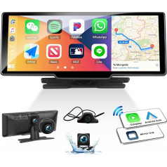 Carplay Pārnēsājamais auto radio Bezvadu Android auto 10,26 collu skārienekrāns ar priekšējo kameru un priekšējo kameru 2,5K ar navigāciju Bluetooth Mirror Link FM/AUX/Type-C + aizmugures skata kamera 1080p