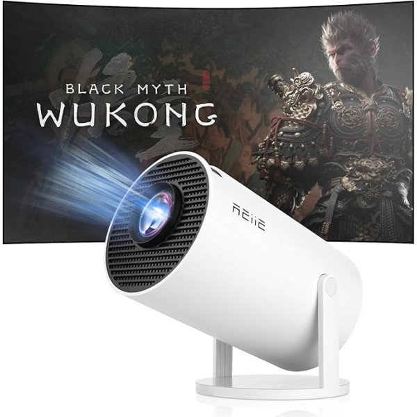 Reiie HY300PRO projektors ar 4K 1080P atbalstu, portatīvais projektors ar WiFi, 180° rotējošs āra filmu projektors, saderīgs ar tālruni (balts)