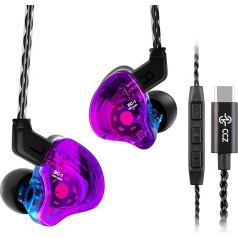 Yinyoo CCZ Melody USB-C USB-C austiņas hibrīda 1BA 1DD HiFi austiņas, dziļi basi, vieglas austiņas IEM ar 4N OFC kabeli mūziķiem/bungu spēlētājiem/basistiem (violeti zilas, ar mikrofonu)