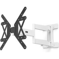 Hama TV Wall Mount Swivelling, Tilting, Long Arm (TV Wall Mount 32-65 Inches, VESA 100 x 100 to VESA 400 x 400, up to 50 kg, Extendable Bracket, with Fischer Dowels) Black/White