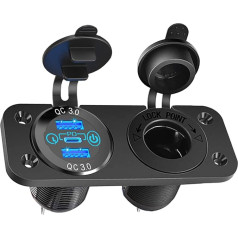 Automobilinio įkroviklio perjungimo skydelis, 12V-24 dvigubi QC3.0 USB prievadai + PD prievado įkrovimo lizdas su jutikliniu jungikliu + cigarečių žiebtuvėlio adapteris + įjungimo/išjungimo jungiklio perjungimo skydelis (2 skylių skydelis)