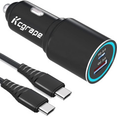 48 W USB un kabelis automašīnas lādētājam Samsung Galaxy S24 Plus Ultra/S23 FE S22 S21/A55 5G A15 A25 A05S A54 A53 A53 A52S A52 A34 A23 A33 A25, iPhone 15 Pro, USB C 33 0 W un ātrā uzlāde ar 18 W