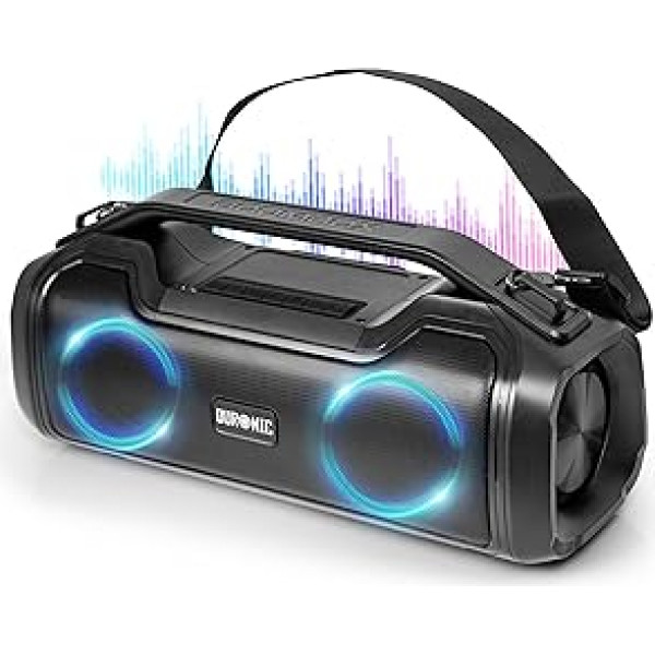 Duronic BX48 Portatīvais Bluetooth skaļrunis, bezvadu Boombox ar RGB apgaismojumu, IPX5 aizsardzība pret šļakatām, ekstrēma skaņa, 4,5 stundas atskaņošanas laiks, saderīgs ar AUX/USB/TWS, MicroSD līdz 32 GB