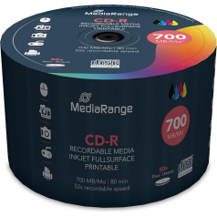 MEDIARANGE MR208 Printable Cake 50 CD-R Blank Discs 52x Speed, 700MB 80 Mins