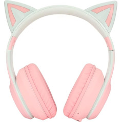 KUIDAMOS Cat Ear Bluetooth austiņas ar mikrofonu Salokāmas bezvadu austiņas ar LED gaismu, bezvadu un vadu savienojumiem, skaļuma regulēšana (rozā)